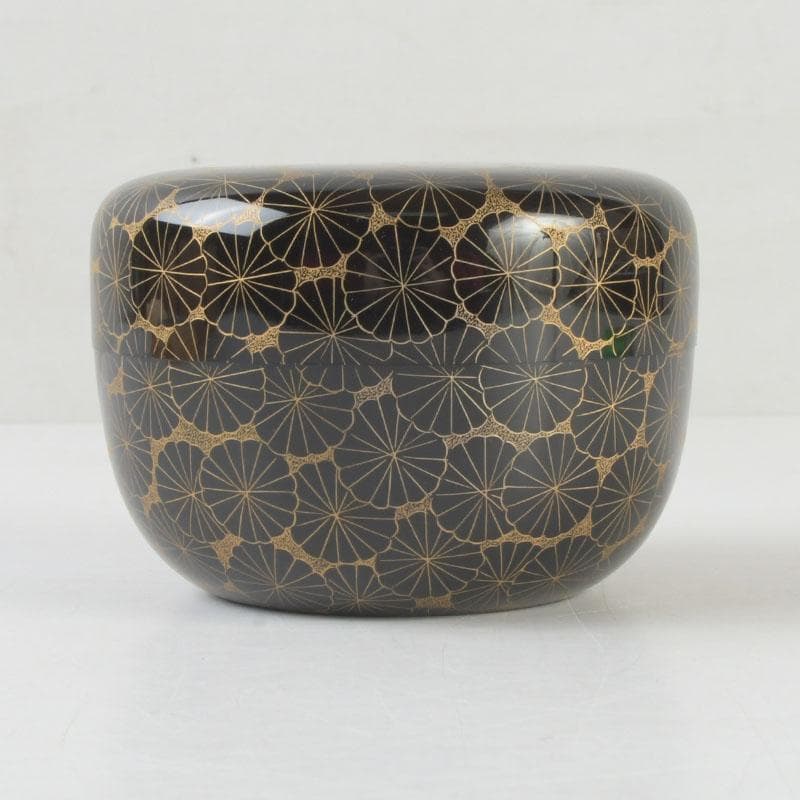 茶道具　輪島塗　前志芸男作　沈金菊文様　平棗　共布共箱　V　9581