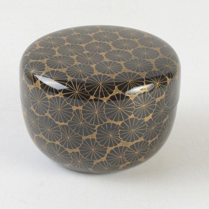 茶道具　輪島塗　前志芸男作　沈金菊文様　平棗　共布共箱　V　9581