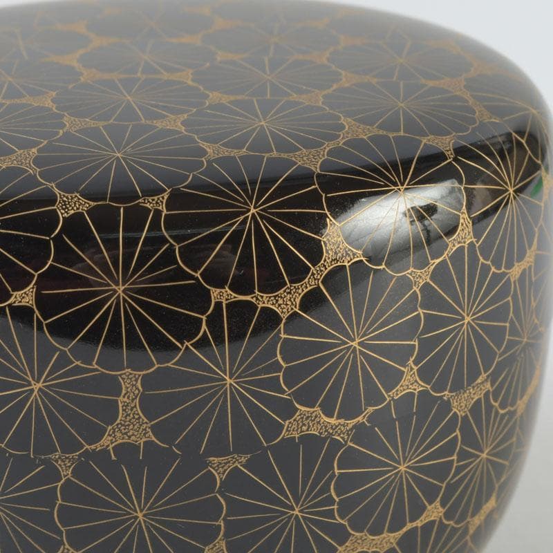 茶道具　輪島塗　前志芸男作　沈金菊文様　平棗　共布共箱　V　9581