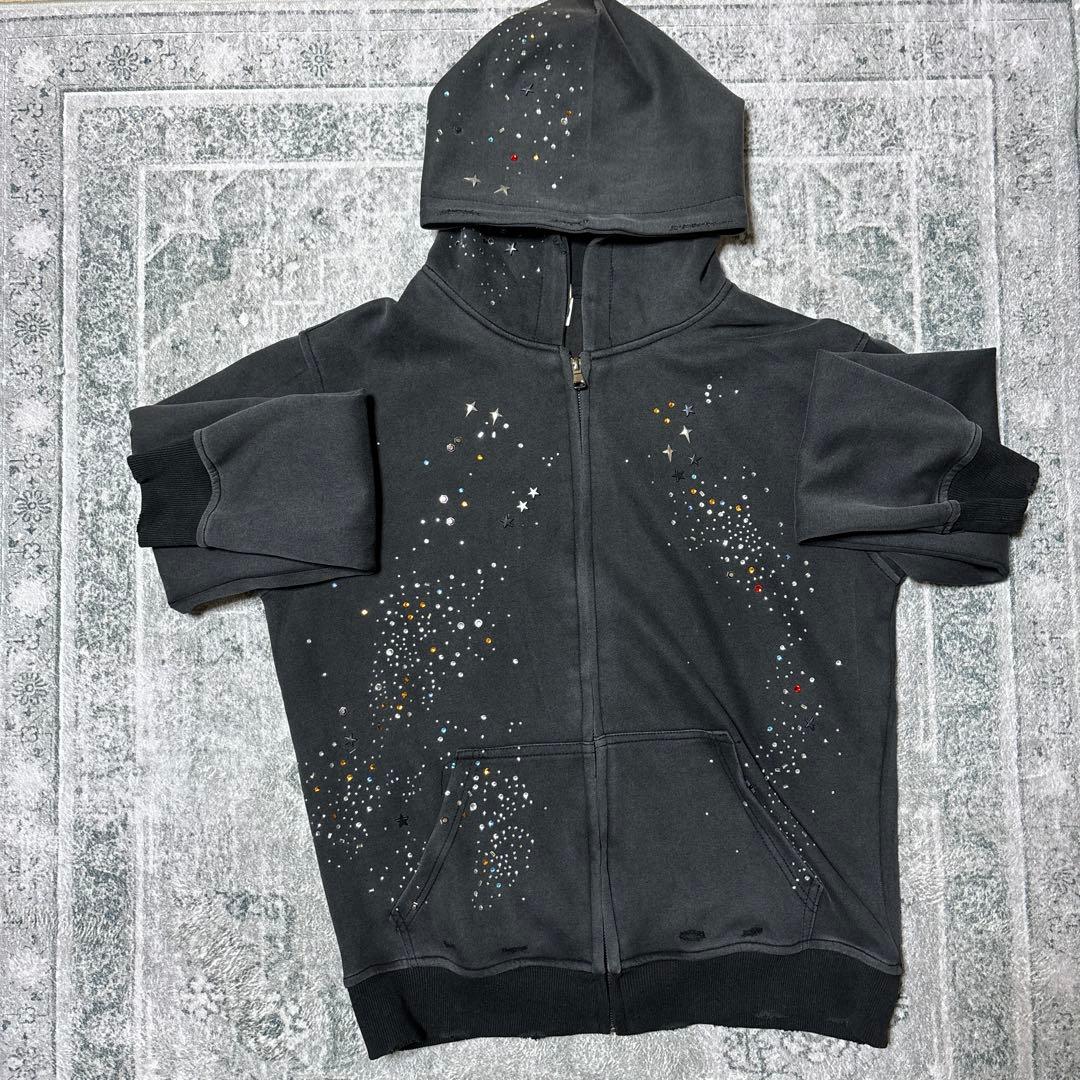 geek ラインストーンジップアップパーカー