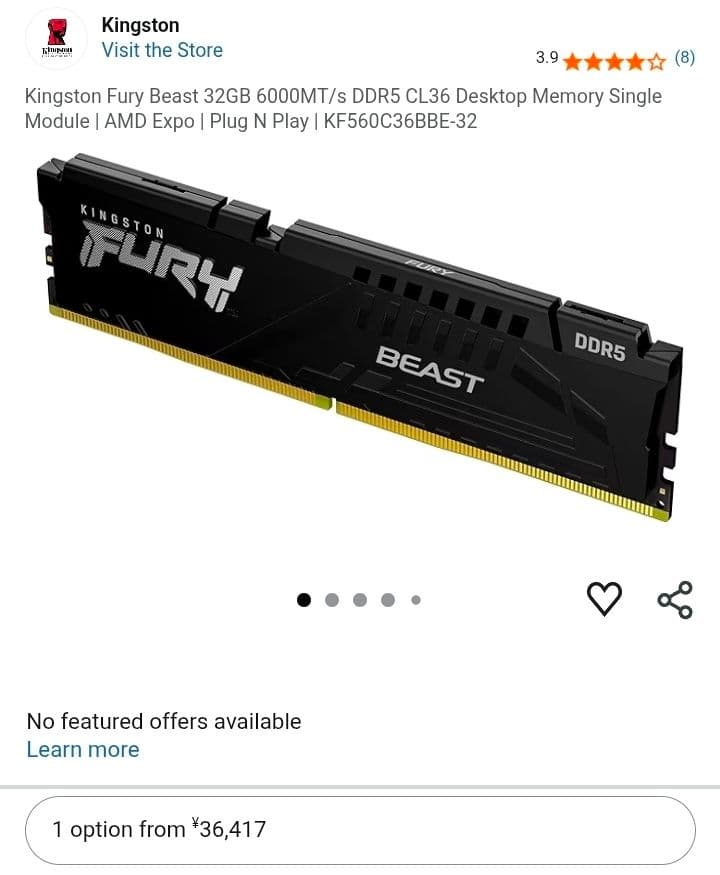 Kingston FURY BEAST DDR5 メモリー 2枚セット