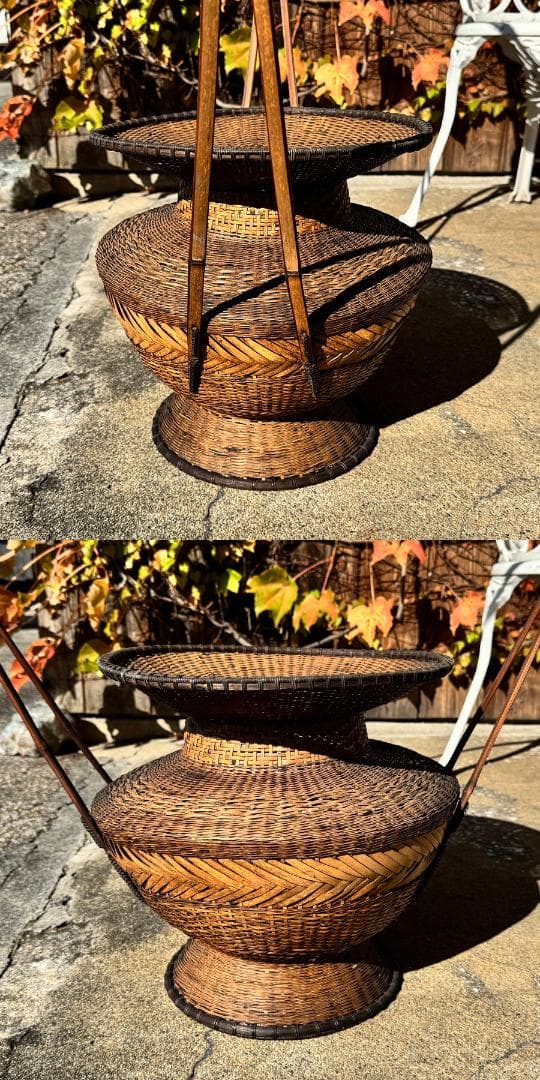 達磨牡丹籠 ダルマボタン籠 網代 茶道具 生花 中国 大花入 高さ約93cm