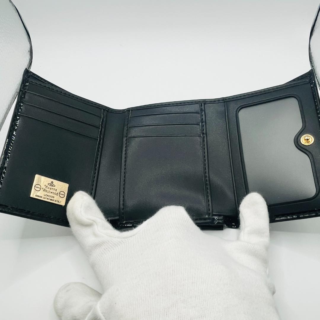 Vivienne Westwood 特価 がま口 定番 折財布 黒 エナメル