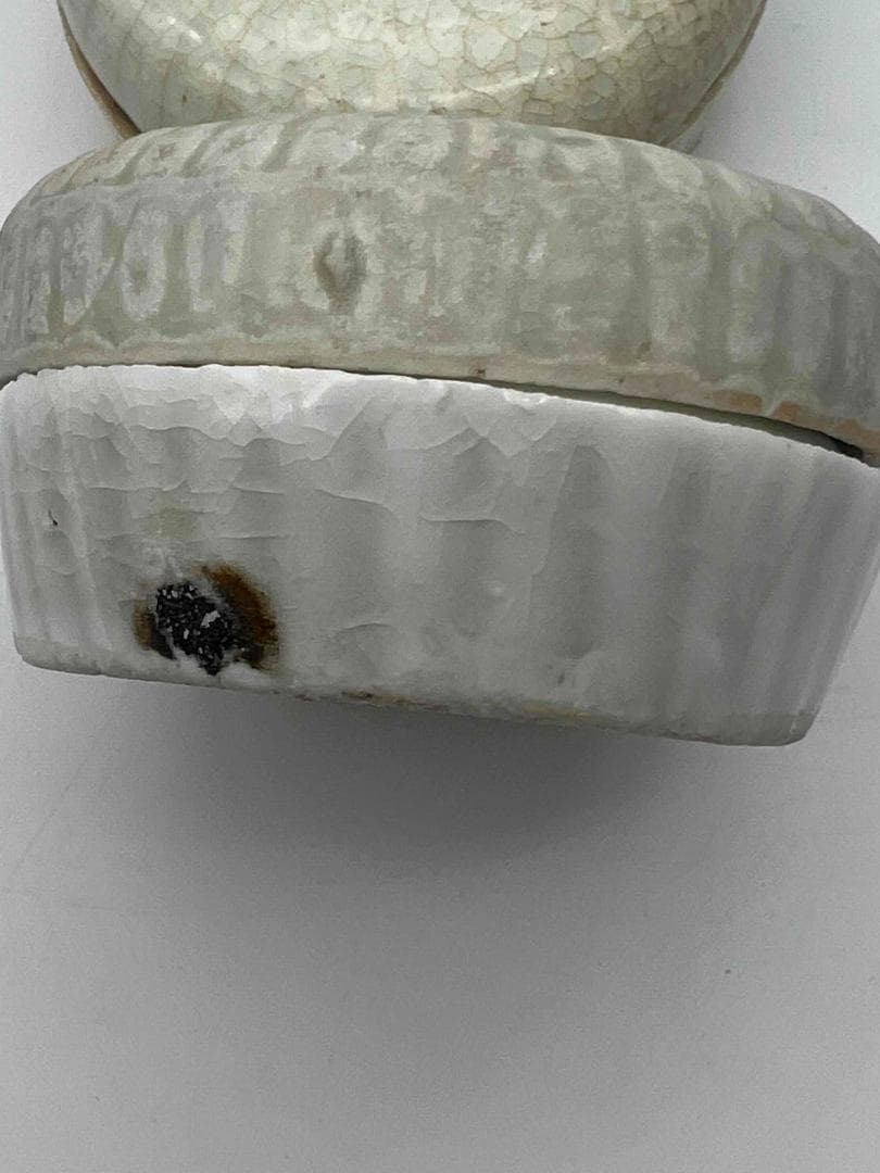 北宋時代　青白磁貼花牡丹花卉文合子 一対　二個　香盒　香合　茶道具(A-82)