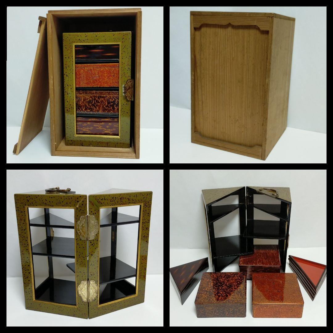 ★ 時代物 漆塗り 両開重 重箱 虫食塗 蔵出し 漆器 茶道具 弁当箱 ★D25