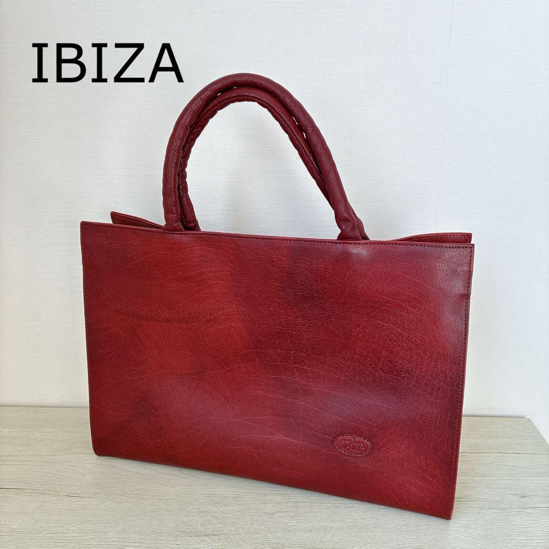 未使用 IBIZA イビザ 赤茶 レザー ハンドバッグ 革 ポーチ付き