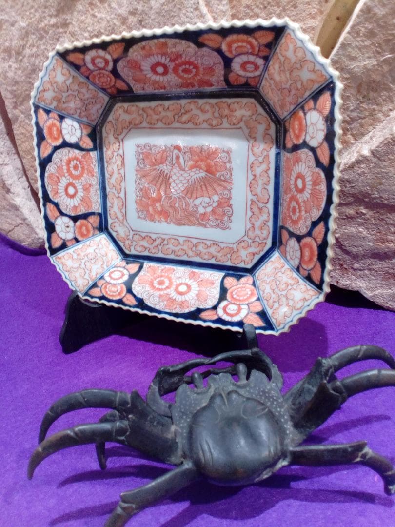 稀少レア祥端製アンティーク古陶磁器四方変形長方皿当時物２３✕１９．５サイズ美品