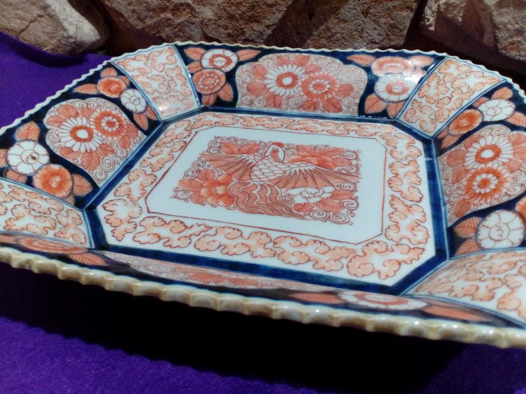 稀少レア祥端製アンティーク古陶磁器四方変形長方皿当時物２３✕１９．５サイズ美品