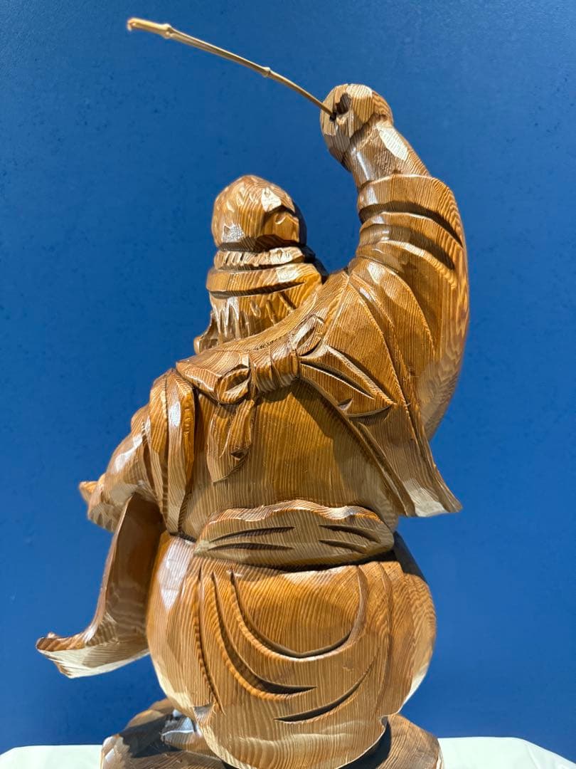 大黒様　木製彫刻 釣りをする　約57cm