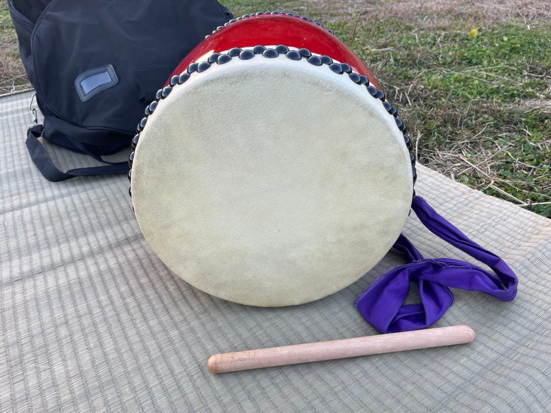 エイサー太鼓 大太鼓 本皮張り30cm ケース付き 中古美品