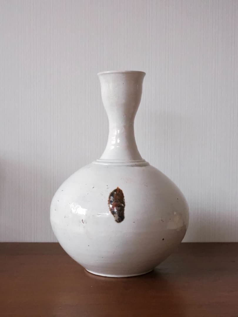 朝鮮美術　李朝　白磁　徳利　花瓶　古陶磁　古民藝　箱付　古道具　Q2316