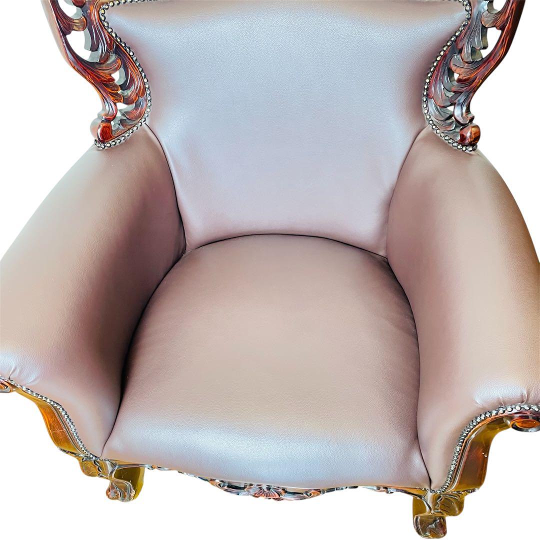 高級 アームチェア ソファ クラシック ヨーロピアン 1人掛け 鋲打ち 彫刻 革