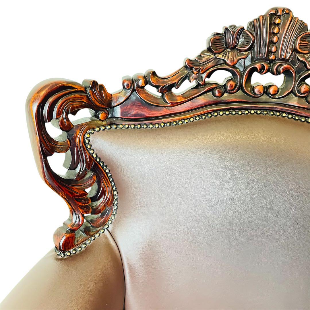 高級 アームチェア ソファ クラシック ヨーロピアン 1人掛け 鋲打ち 彫刻 革