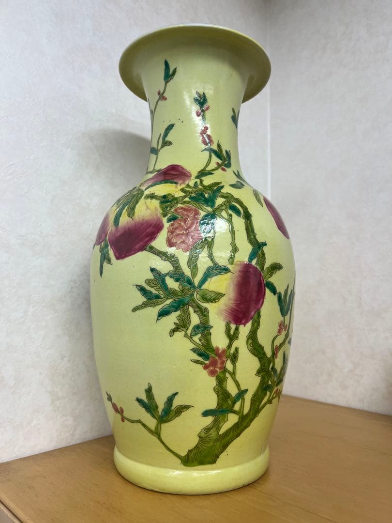 中国清康熙年製銘寿桃紋瓶　官窯骨董唐物古美術アンティーク　青磁　江戸コレクション