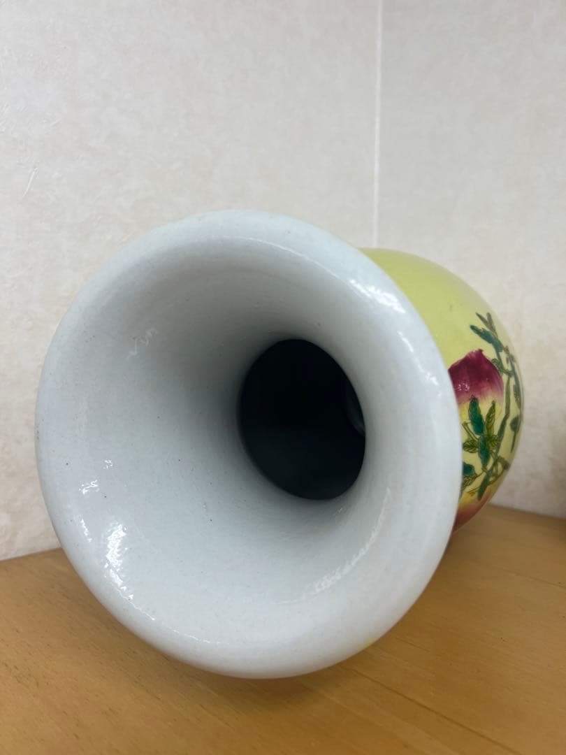 中国清康熙年製銘寿桃紋瓶　官窯骨董唐物古美術アンティーク　青磁　江戸コレクション