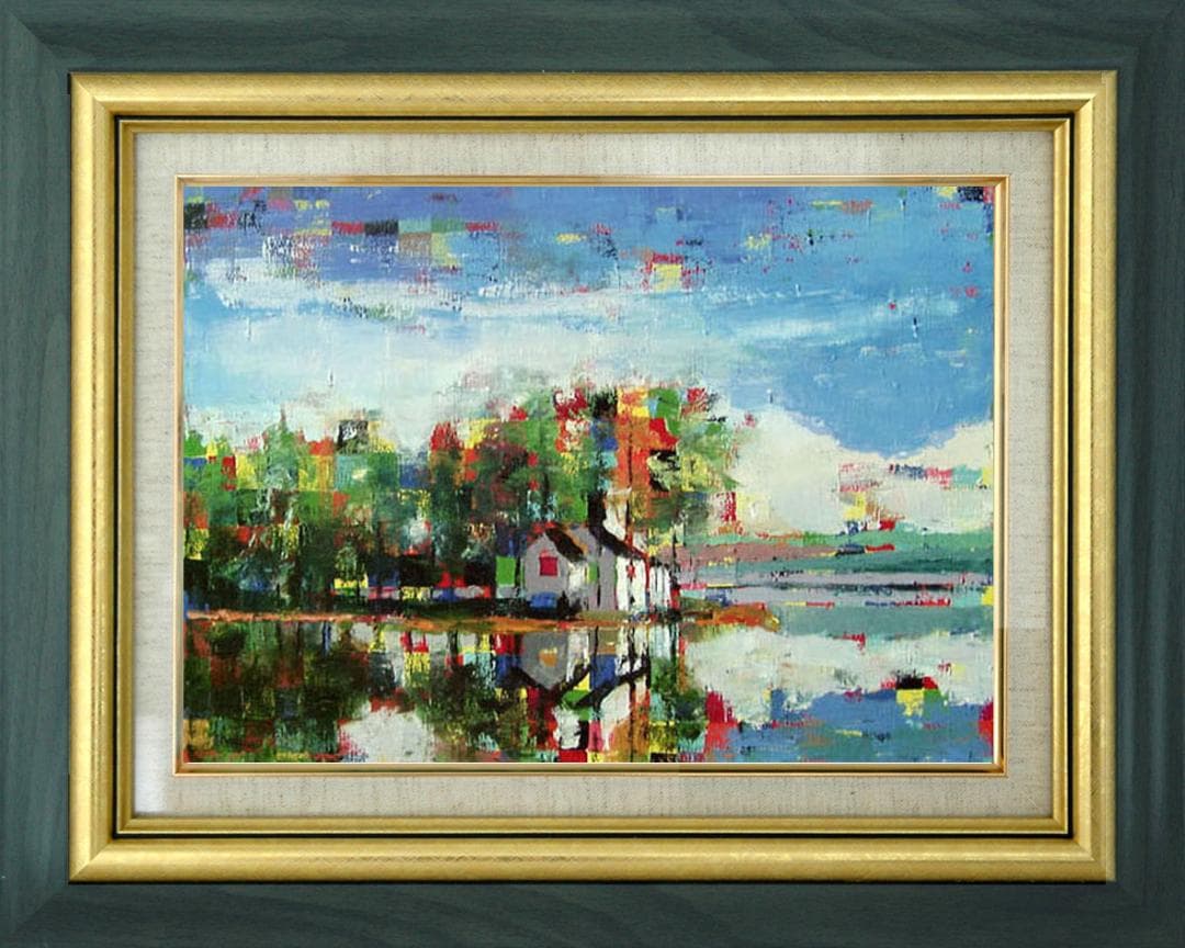 油絵 菅家令子 絵 絵画 インテリア 額付(黒) uF6-062403 風景