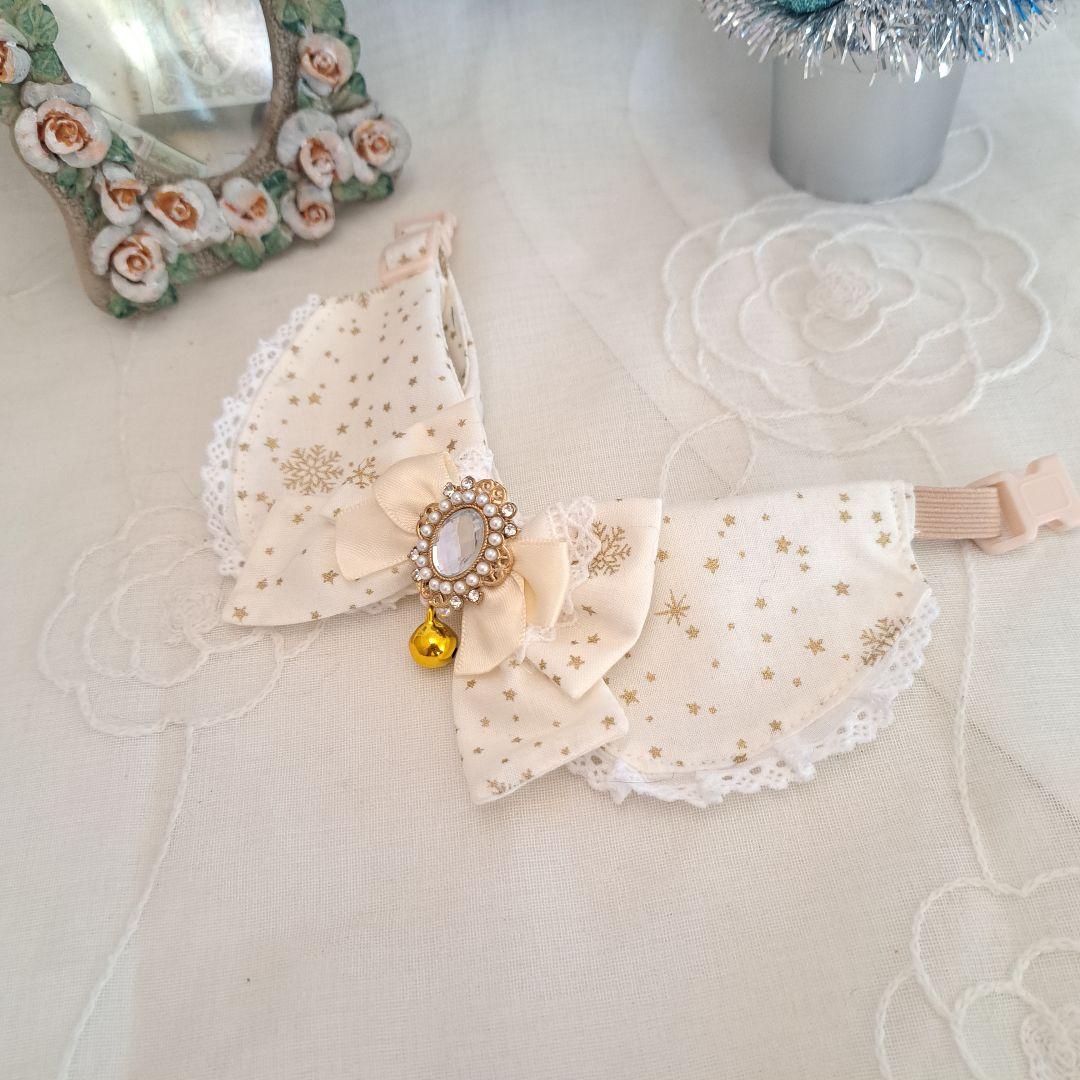 クリスマス限定、キラキラ星柄、わんちゃん猫ちゃん用襟付き首輪