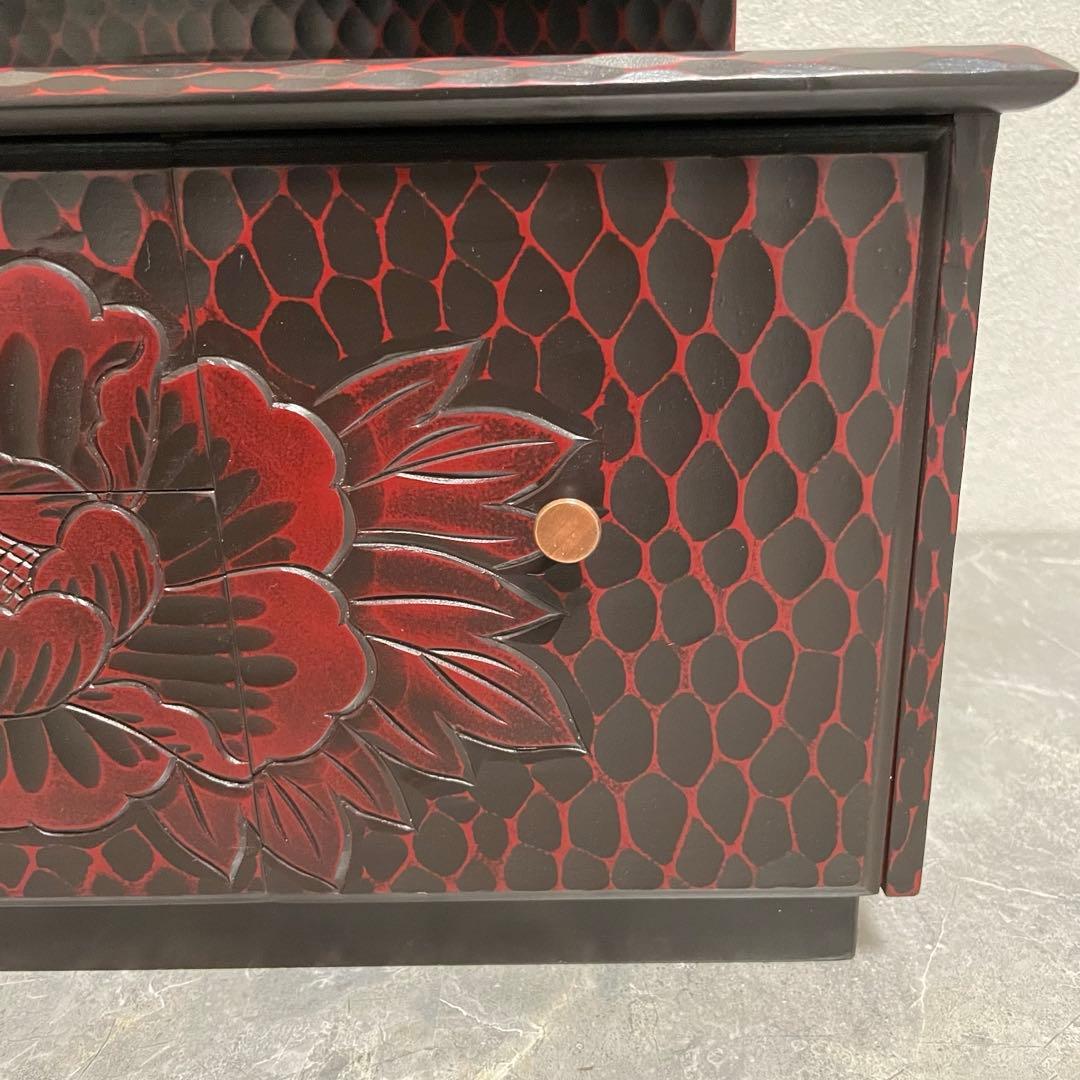 鎌倉彫 鏡台 三面鏡 木製 彫刻 牡丹花 昭和レトロ 和風 ドレッサー