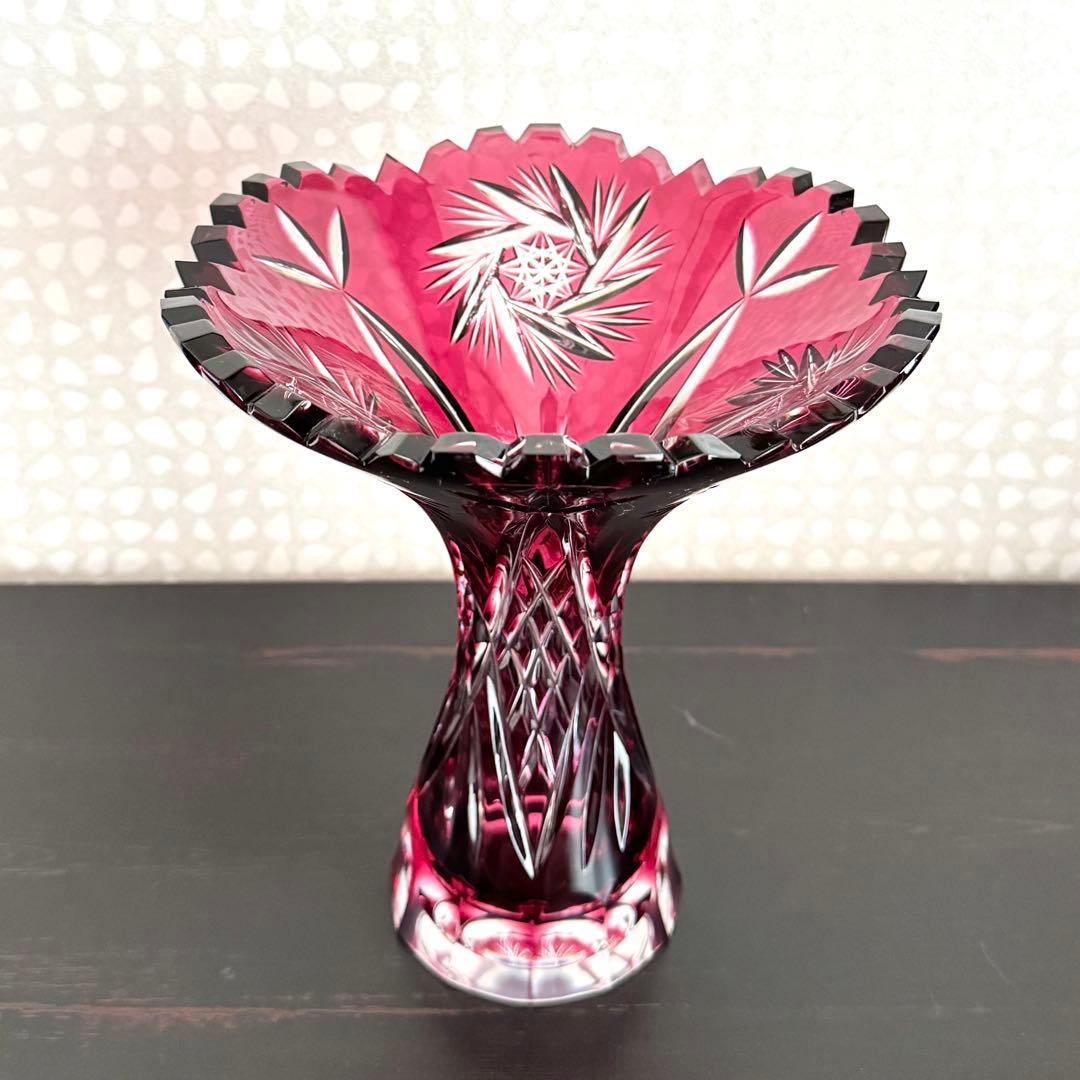 ボヘミアクリスタル ボヘミアガラス 被せカット 切子 花瓶