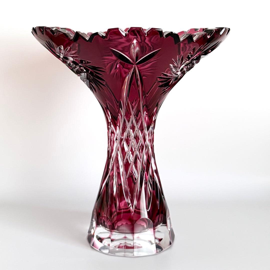 ボヘミアクリスタル ボヘミアガラス 被せカット 切子 花瓶