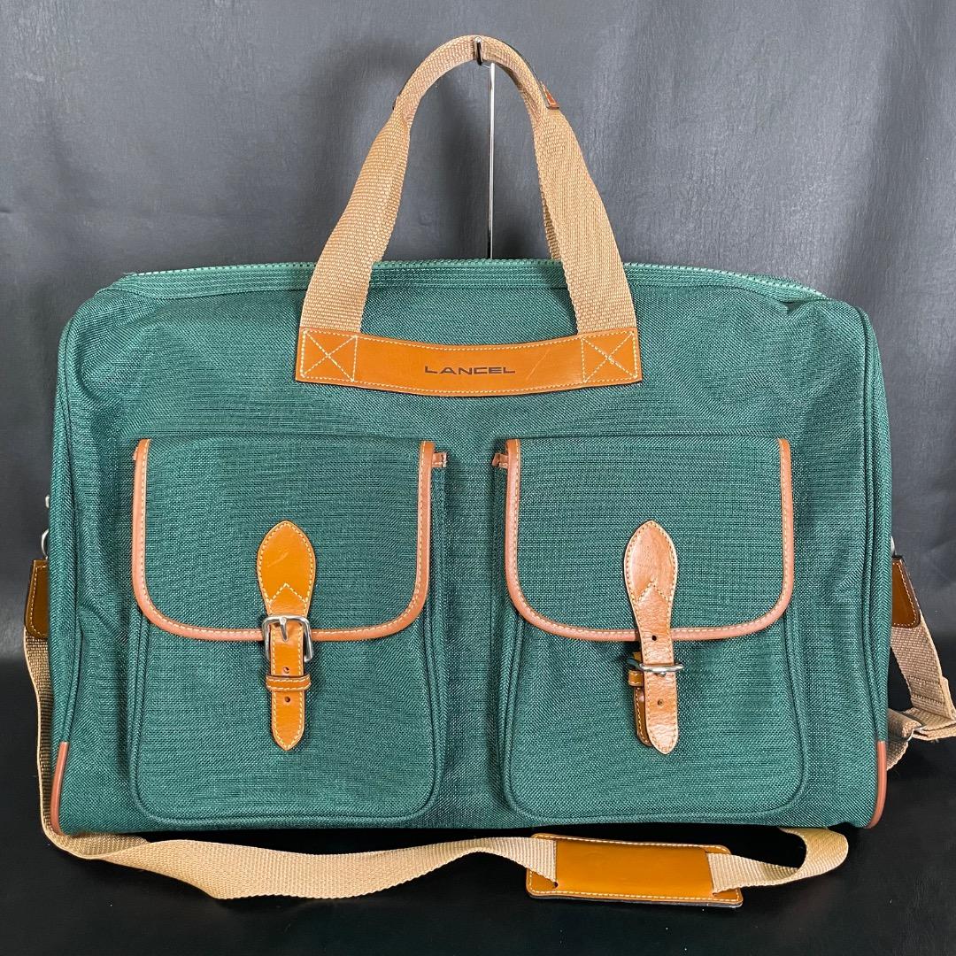 A6✨希少 ランセル キャンバス×本革 ボストンバッグ 緑×ブラウン 50