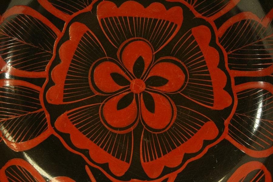 朱漆 輪花模様 小皿 十件 時代物(A733)