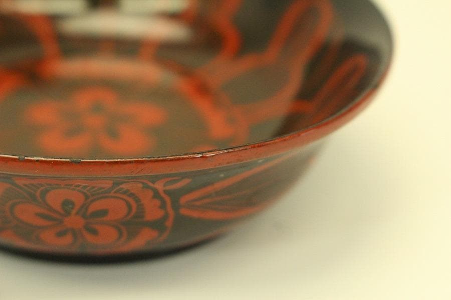 朱漆 輪花模様 小皿 十件 時代物(A733)