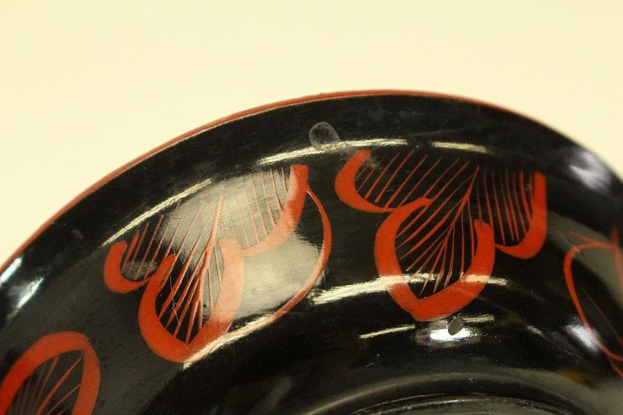 朱漆 輪花模様 小皿 十件 時代物(A733)