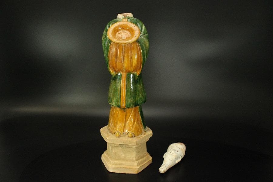 中国美術 唐三彩 宦官 俑 置物 高47cm(LC368)