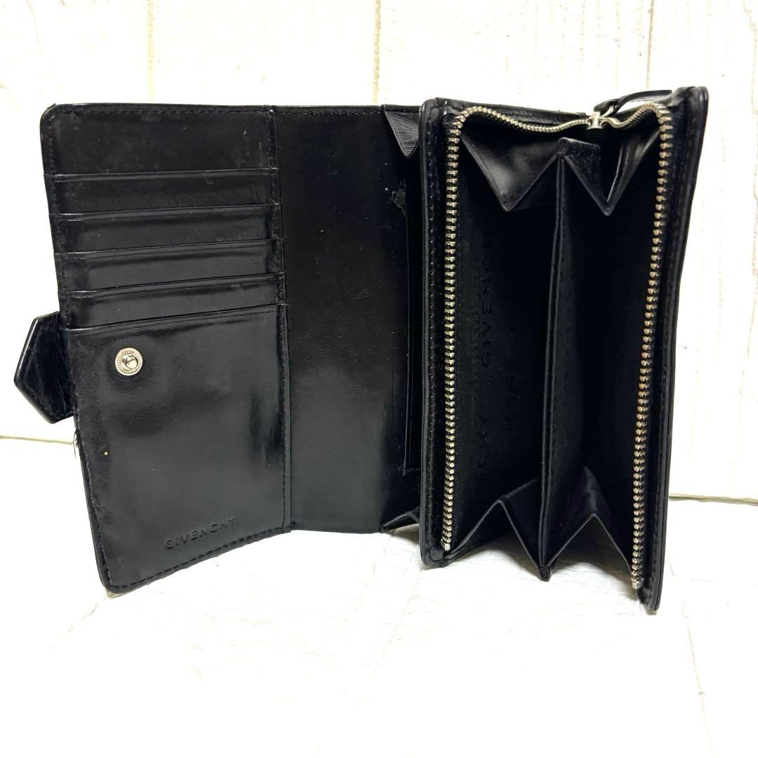 希少 ジバンシー メタル ビッグ ロゴ レザー 二つ折り 財布 黒 ヴィンテージ