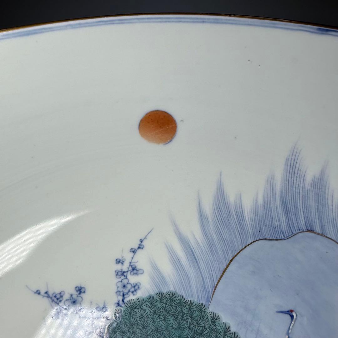 明治〜大正期　幻の窯　蔵春亭久富製磁所　染錦鶴亀文大鉢　超絶細密絵付　博物館級