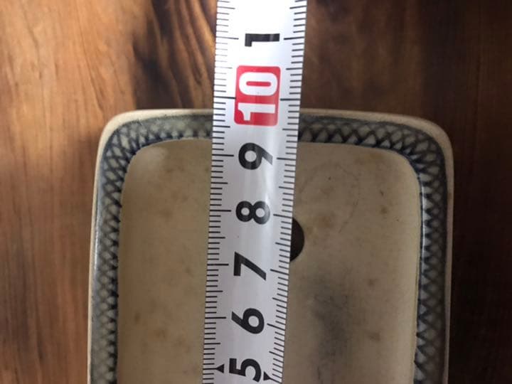 盆栽鉢　松坂美山盆栽鉢長方染付け青文様希少青色落款入り