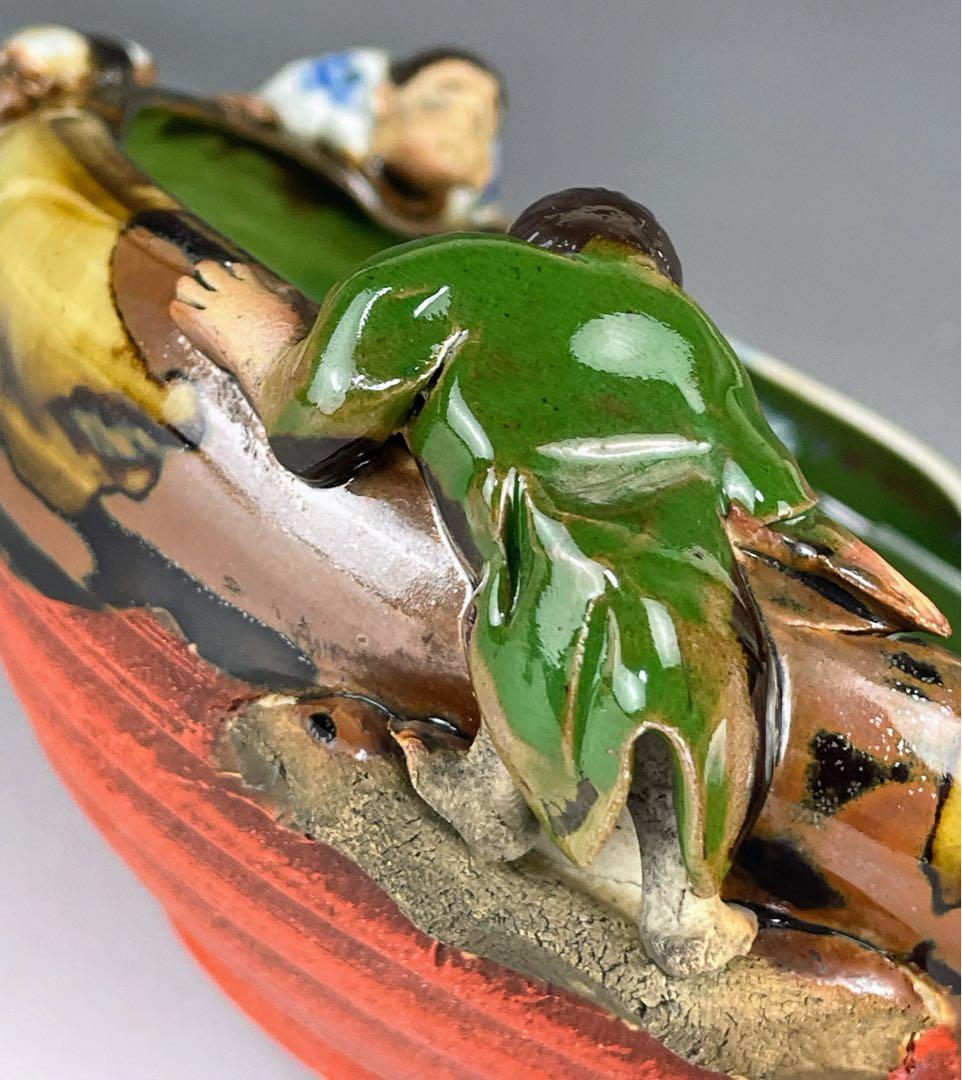 隅田焼 井上良斎 高浮彫人物立体造形焼物 明治期 ボウル トレイ 深皿 鉢