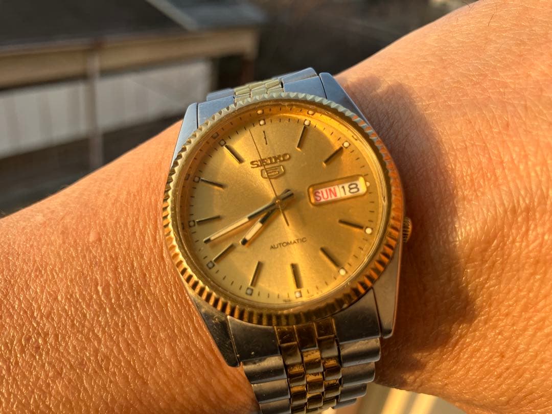 ア*ラ様 セイコー5 メンズ腕時計 ゴールド文字盤 自動巻き 稼働品 中古 送料