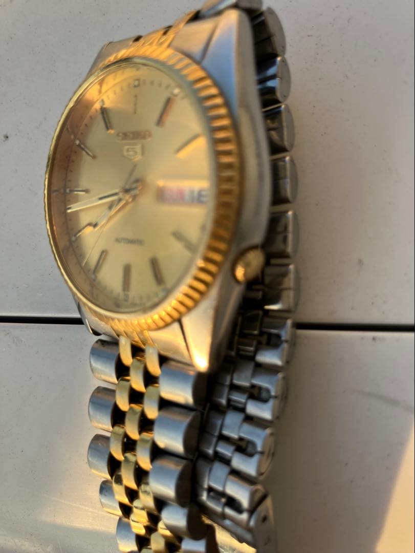 ア*ラ様 セイコー5 メンズ腕時計 ゴールド文字盤 自動巻き 稼働品 中古 送料