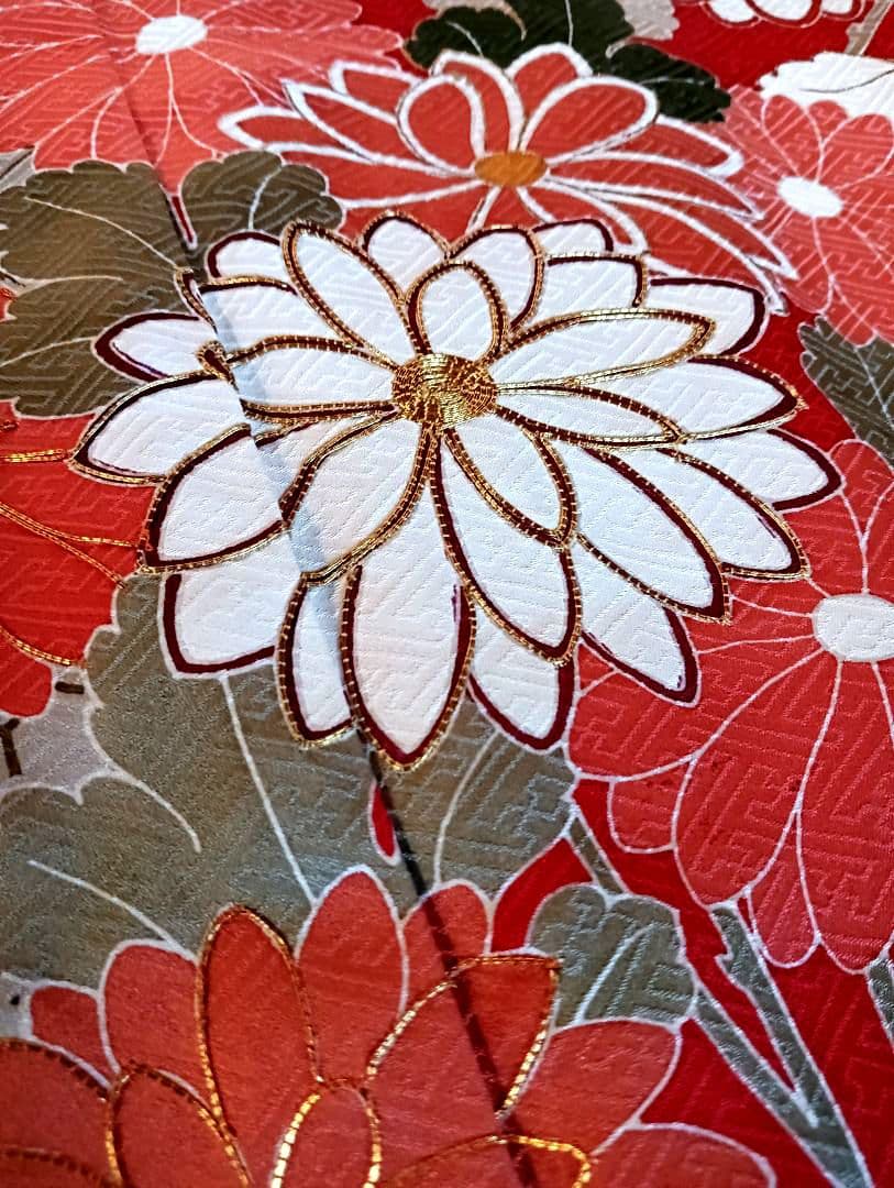 華やか振袖フルセット　赤　古典柄　金駒刺繍　身丈161.5 裄 65　お値打ち