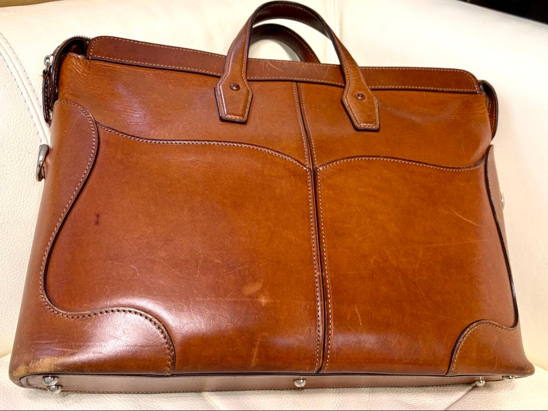 万双　ブラウンレザー ビジネスバッグ