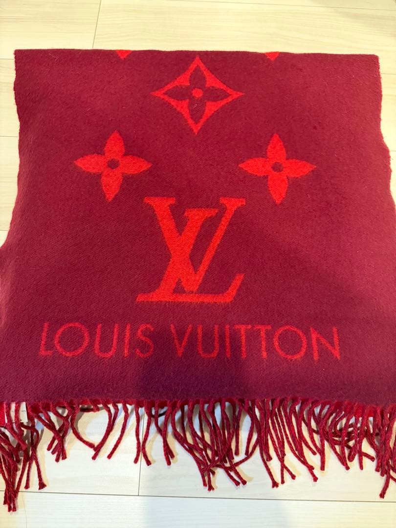 LOUIS VUITTON 赤 マフラー ウール混紡