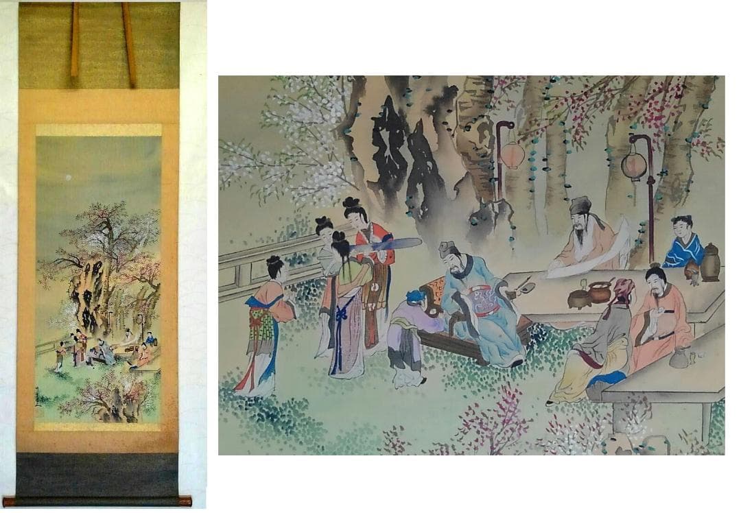 ♥中国製　掛軸　【春夜桃季園】　掛け軸