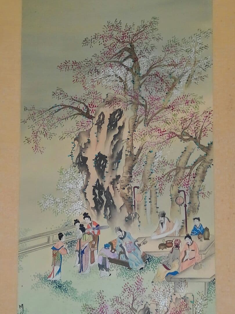♥中国製　掛軸　【春夜桃季園】　掛け軸