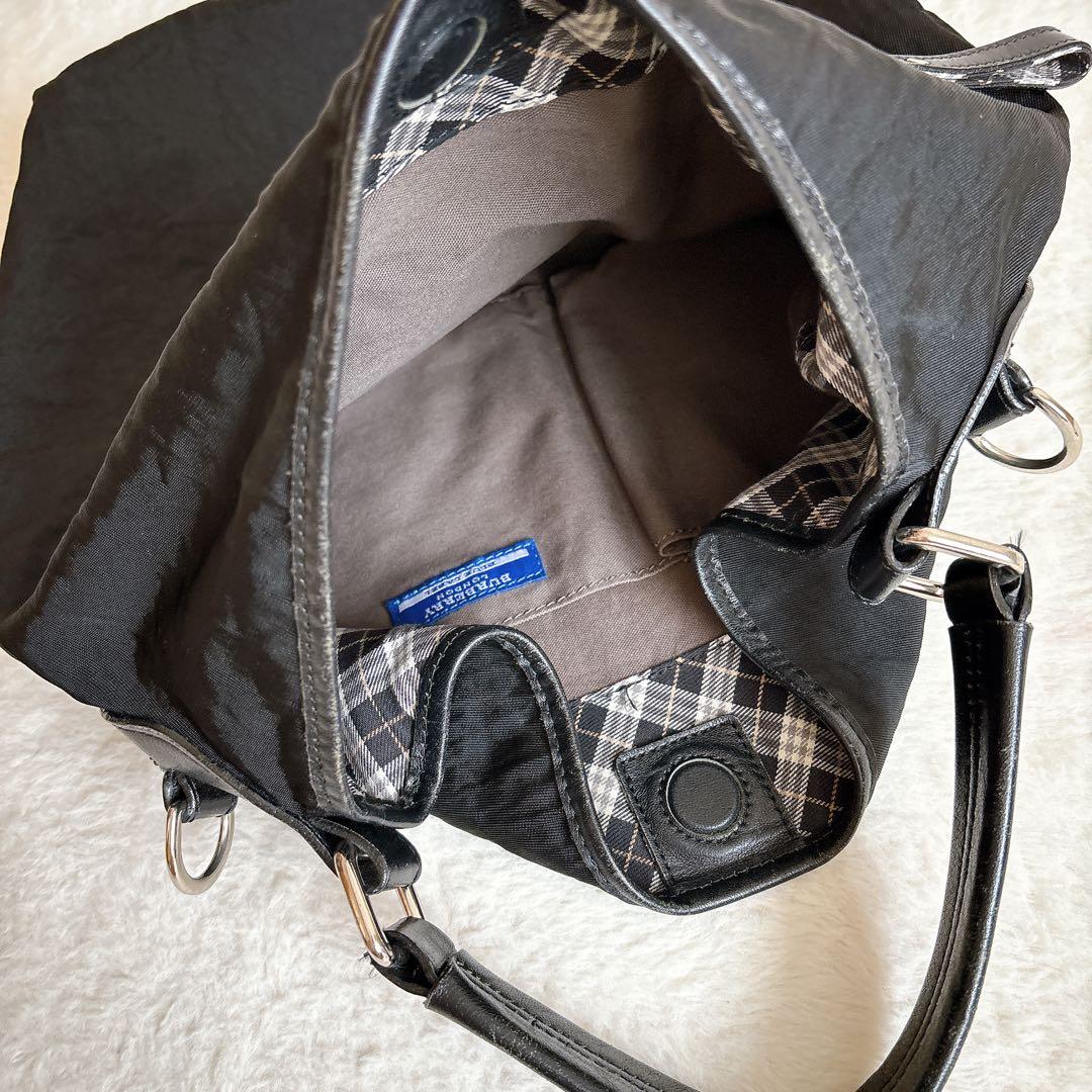 バーバリーブルーレーベル 2way ショルダーバッグ ナイロン×レザー 黒