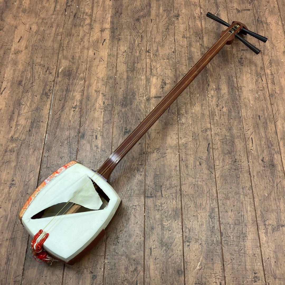 昭和レトロ 三味線 丸打胴 中棹 花梨 民謡 地唄 弦楽器 和楽器 ハードケース