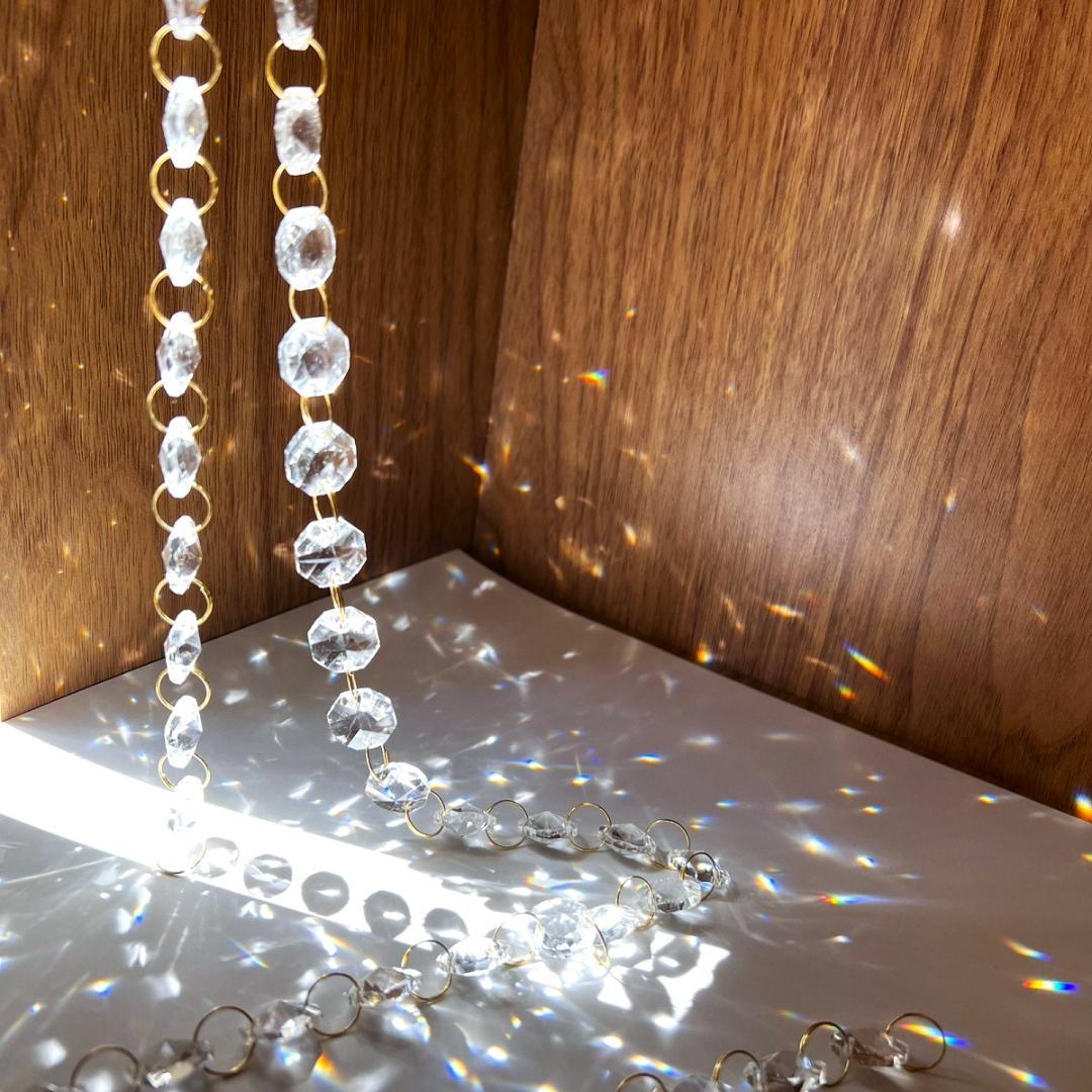 クリスタルガラスカーテン20本 八角 ゴールド丸カン のれん クリスタルチェーン