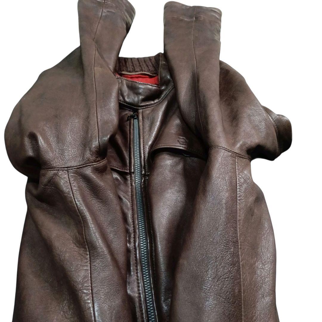 ✨BLUE WORK ラム 裏地チェック 立襟 riri シングルライダース