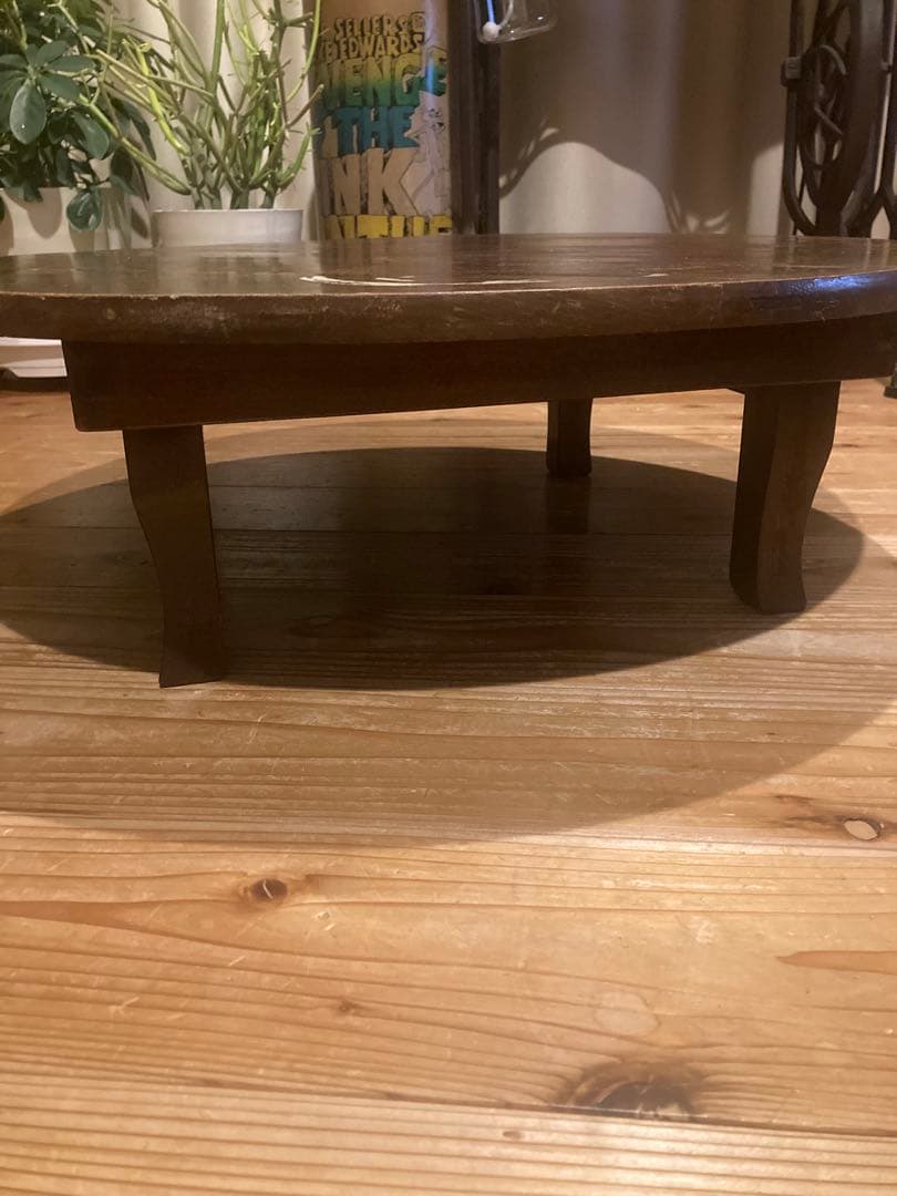 昭和レトロ　古い木製丸ローテーブル　折畳丸ちゃぶ台14直径600