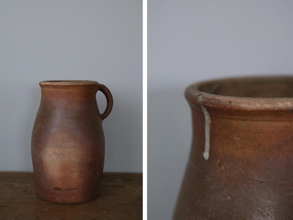 フランスアンティーク陶器ボトル//花瓶/花器/フラワーべース(86-56-1)