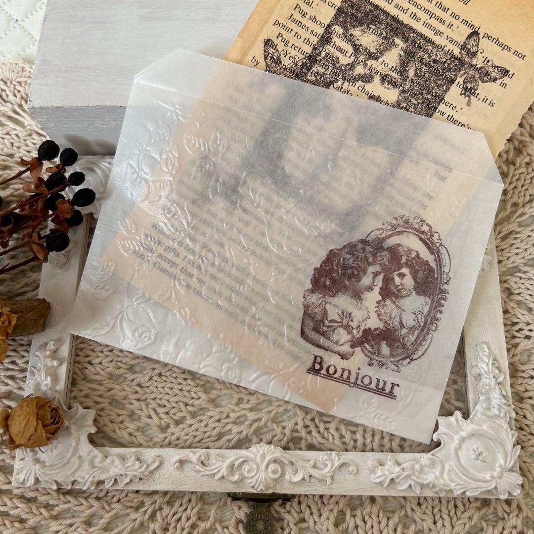 〜再販〜鏡に映る少女♡染め♡エンボス加工♡グラシン封筒♡平袋