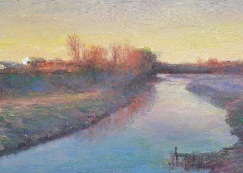 井上司「夜明けの川」油彩 P6号