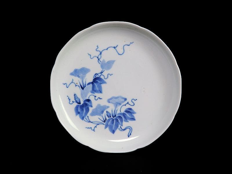 古伊万里　染付　朝顔の図　6寸皿　江戸中期 　A889AS-BGp