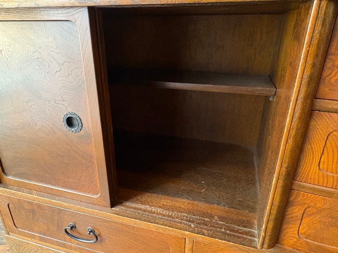 茶棚 木製ガラス扉付きタンス 水屋　飾り棚　違棚　アンティーク　レトロ